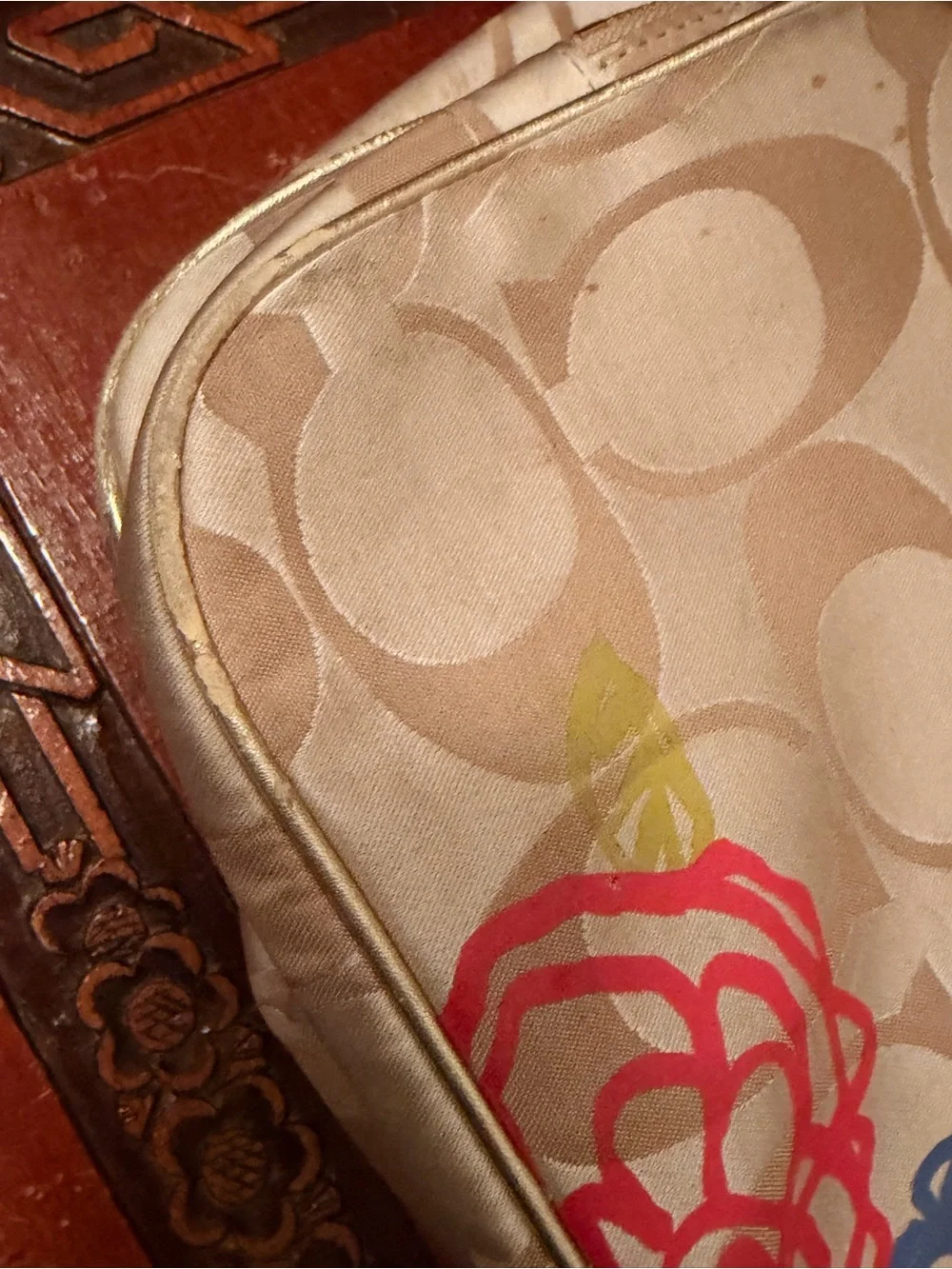Coach Beige Signature Backpack with Multi-Color Floral Print